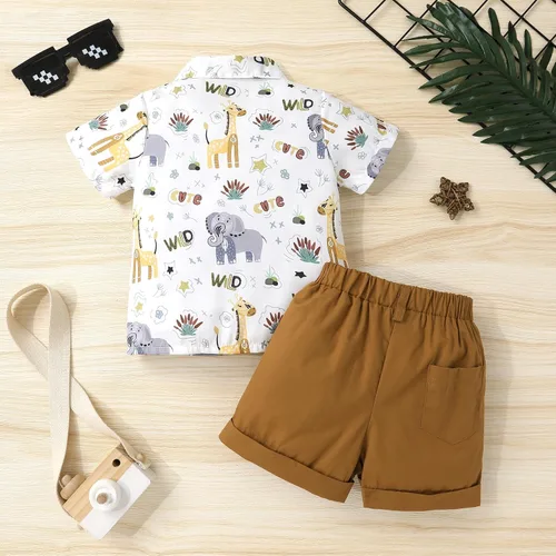 Miniatura 3 de JEELLIGULAR Conjunto de ropa de verano para bebé niño de manga corta con botones y pantalones cortos, trajes casuales para caballeros de 1 a 6 años