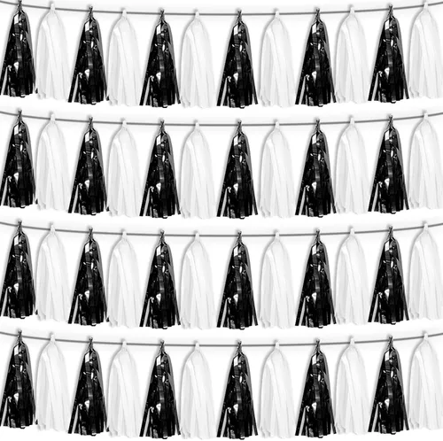 Miniatura 18 de Guirnalda de flecos de papel de aluminio metálico 4P con borlas de oropel, telón de fondo para flotadores de desfile, decoraciones de graduación