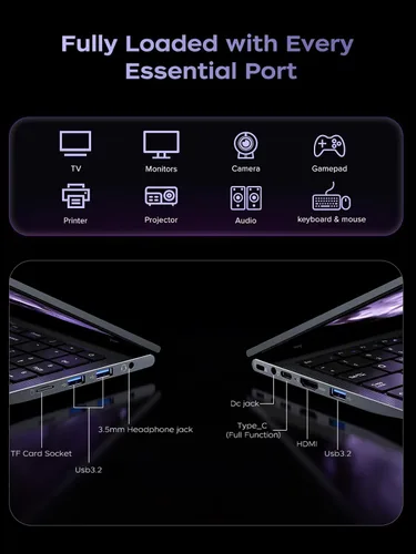 Miniatura 5 de KAIGERR Portátil para juegos, computadora portátil de 15.6 pulgadas con AMD Ryzen 7 5700U (8C/16T, hasta 4.3GHz), 16 GB de RAM 512 GB NVMe SSD