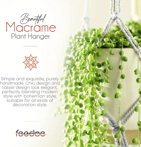 Miniatura 4 de Feedee Ganchos de macramé para plantas, paquete de 6, color negro, interior/exterior, algodón