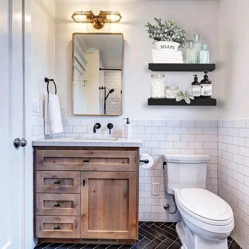 Miniatura 2 de QEEIG Estantes flotantes de baño para pared, estante de pared de 15.7 pulgadas sobre el inodoro, decoración del hogar, estantería pequeña de 15.7 x