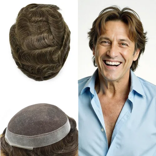 Miniatura 80 de Sistema de reemplazo de cabello de encaje francés para hombre, piezas de cabello de aspecto natural, color negro, marrón, rubio, gris, protesis
