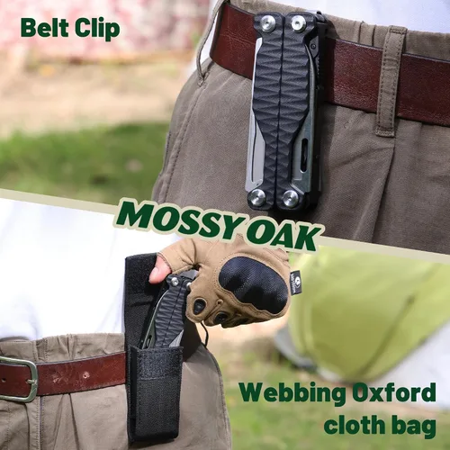 Miniatura 5 de MOSSY OAK Multiherramienta, multiherramienta EDC 17 en 1 con alicates de acero mecanizado CNC, mango antideslizante G10, funda de nailon y clip