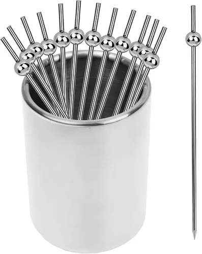 Miniatura 12 de Lexenic Juego de 12 púas de cóctel de metal de 4.3 pulgadas + kit de soporte, juego de pinchos reutilizables de acero inoxidable 304 prémium para 1