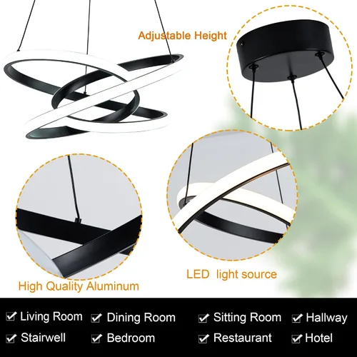 Miniatura 5 de MAYNA Moderno candelabro de anillo para comedor, lámpara colgante LED regulable con control remoto, lámpara irregular para isla de cocina sobre Negro