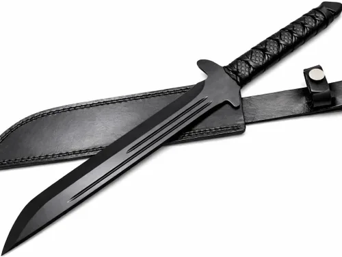 Espada Wakizashi táctica hecha a mano de 17 pulgadas, machete de supervivencia de hoja fija de espiga completa con mango envuelto en cordón y funda