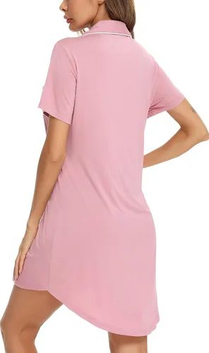 Miniatura 62 de Samring Camisón de pijama para mujer, manga corta/larga, con botones, camisón para dormir, camisón para novio, talla XXL