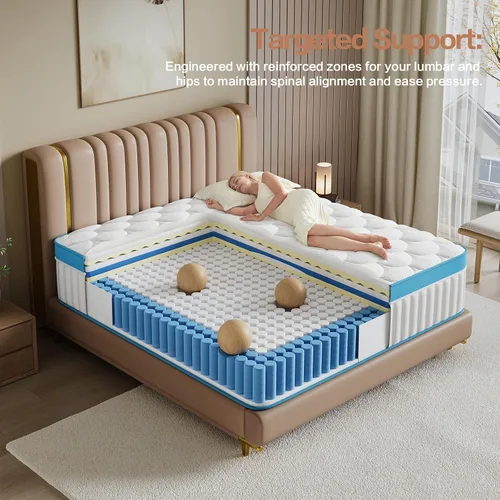 Miniatura 3 de Colchón de tamaño matrimonial, colchón matrimonial de 14 pulgadas en una caja, colchón híbrido de espuma viscoelástica y resortes interiores Azul