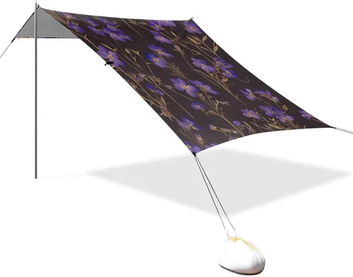 Little Purple Flowers Beach Tent & Canopy UPF50+ Protection Lightweight Large Portable Sun Shelter with Sand Shovel, Sandbags for Camping, Picnics,