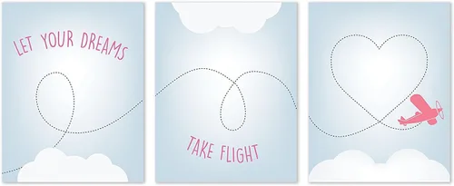 Let Your Dreams Take Flight - Impresión de 08 x 10 pulgadas en azul, plano rosa, impresiones artísticas para pared, tipografía, decoración de