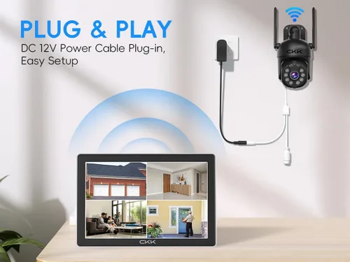 Miniatura 6 de CKK [Cámara de seguridad 3K para exteriores] Visión nocturna a color, cámaras PTZ inalámbricas para seguimiento automático del hogar, audio de 2