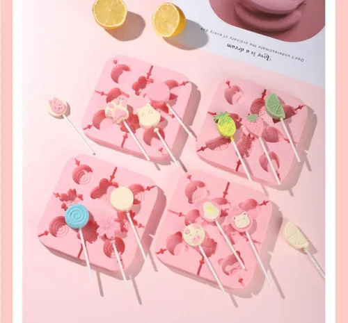 Miniatura 5 de Juego de moldes de silicona para piruletas con diseño de pata de gato y molde de chocolate hipopótamo con 50 palitos de chupón, bolsas de dulces