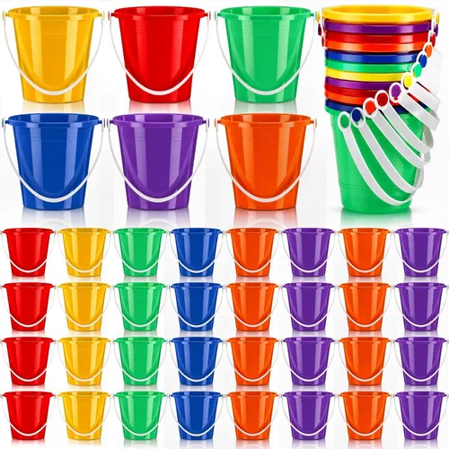 Miniatura 9 de Didaey 24 cubos de arena para playa a granel para niños de 5 pulgadas, coloridos y divertidos cubos de plástico y molde de castillo de arena para 4