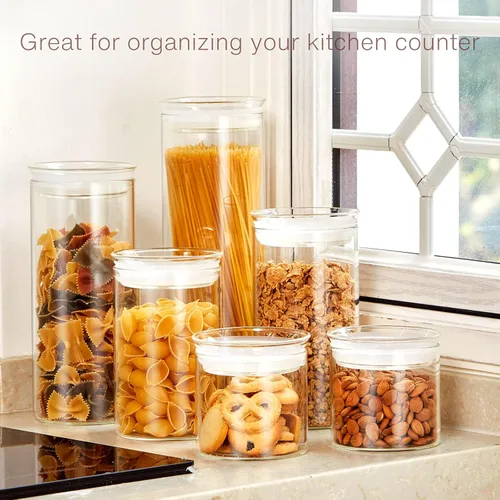 Miniatura 6 de ZENS Juego de 2 recipientes de almacenamiento de vidrio para pasta de espaguetis con tapas, recipientes herméticos transparentes de 65 onzas de alto