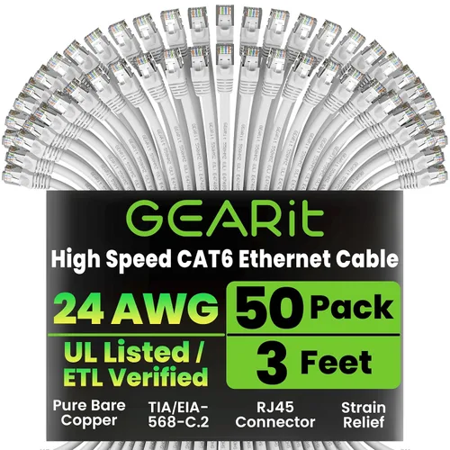 Miniatura 88 de Paquete de Cable Ethernet Cat 6 GEARit - Pack de 10 cables de conexión Ethernet Cat6 de 15 pies Cable de conexión de red RJ45, conectores dorados