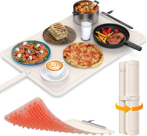 Miniatura 11 de VTAR Alfombrilla Eléctrica de Calentamiento de Alimentos y Bandeja Calentadora para Servidores de Buffet de Fiesta, Calentamiento de Doble Zona