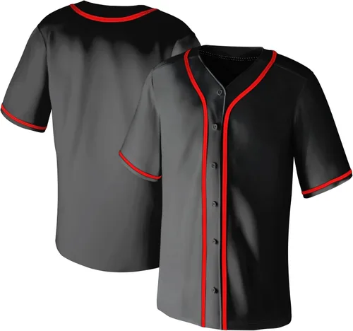 Miniatura 7 de Camisetas de béisbol en blanco para hombre, camisas de manga corta, estilo Hip Hop, deportivas, casuales, con botones, uniformes Hip Pop