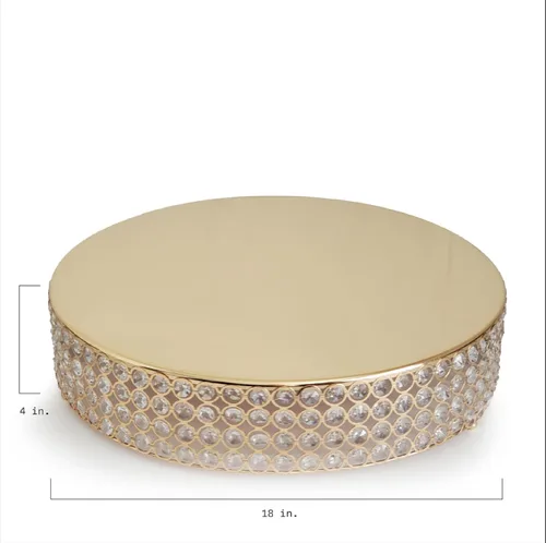 Miniatura 4 de Soporte redondo de cristal con cuentas de 18 pulgadas con cuchillo para pastel y juego de servidor (dorado)