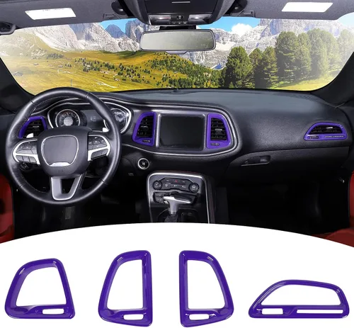 Miniatura 10 de Voodonala para Dodge Challenger 2015-2021, accesorio de recorte para salida de aire de la consola central (Azul, 4 piezas)
