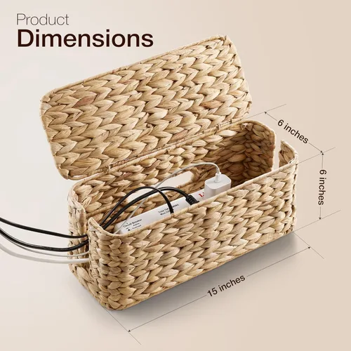 Miniatura 5 de Tidita Caja organizadora de cables de mimbre con tapa, caja organizadora de cables de 15 pulgadas y caja de regletas para gestión de cables