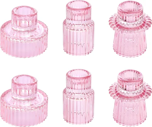 Miniatura 25 de Vixdonos Juego de 3 portavelas de cristal rosa para velas cónicas, velas de pilar y velas de candelita