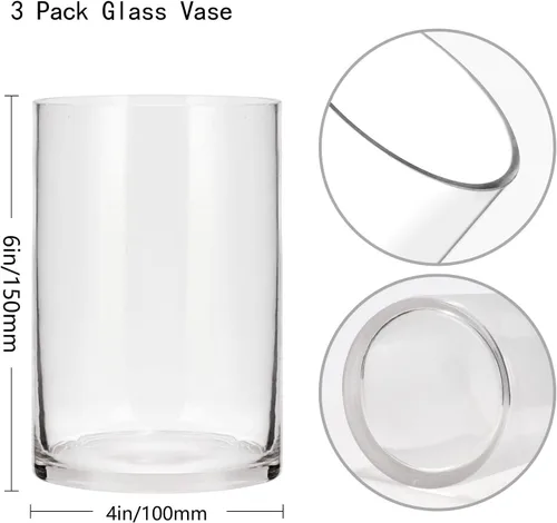 Miniatura 2 de Juego de 3 jarrones cilíndricos de vidrio para centros de mesa, florero transparente de 6 pulgadas de alto para decoración del hogar, portavelas