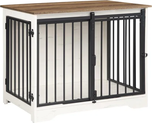 Miniatura 8 de Hzuaneri Mueble de jaula para perros de 31.9 pulgadas con puerta de granero, perrera resistente para interiores con 2 puertas, mesa auxiliar