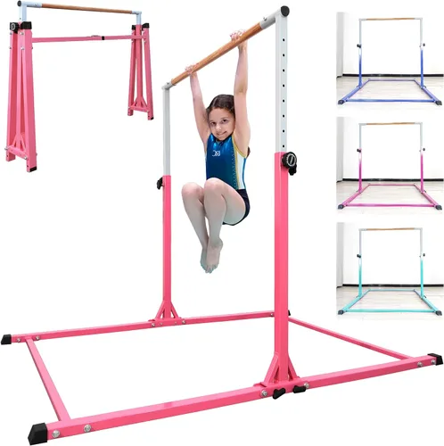 Miniatura 13 de Seliyoo - Barra de gimnasia plegable para niños de 3 a 20 años, barra horizontal de 5 pies/6 pies de largo, altura ajustable, barra de entrenamiento