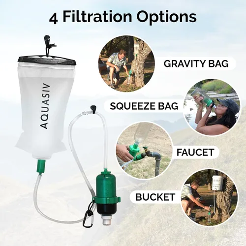 Miniatura 4 de Kit de filtro de agua por gravedad, carbón HFM y prefiltro, bolsa portátil para apretar, camping y senderismo fiables