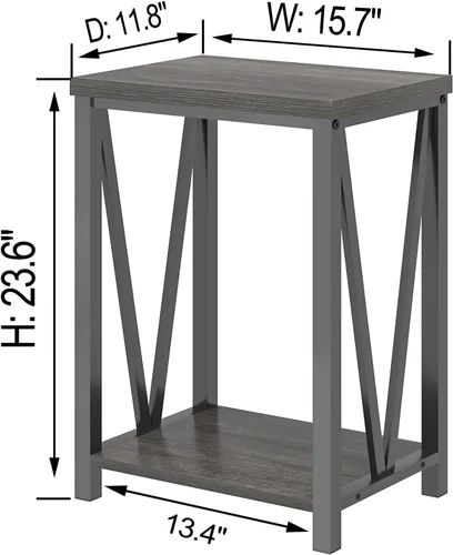 Miniatura 2 de FOLUBAN Mesa auxiliar pequeña, mesa auxiliar de madera rústica y metal con almacenamiento, mesita de noche vintage para sala de estar, dormitorio