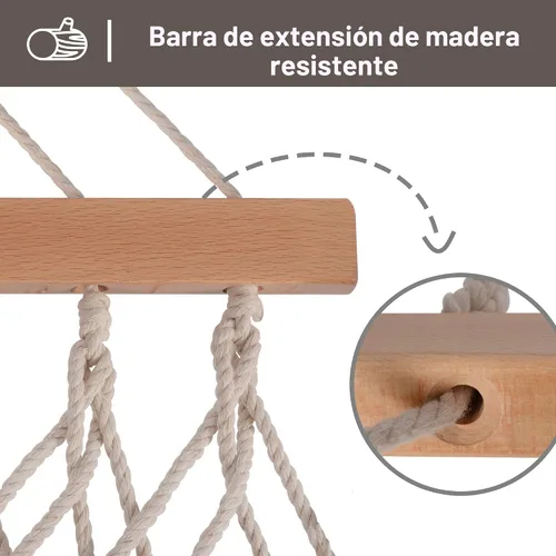 Miniatura 3 de SUNCREAT Hamaca doble de cuerda tradicional Hamaca doble con barra esparcidora de madera dura y bolsa de transporte, capacidad de 450 libras, natural