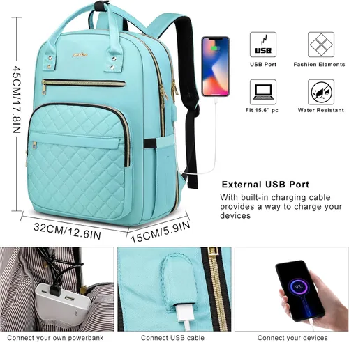 Miniatura 7 de Mochila YAMTION para mujeres y adolescentes, mochila escolar con USB para estudiantes universitarios, bolsa para portátil con TSA para trabajo