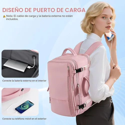 Miniatura 4 de Mochila de viaje Beraliy aprobada por aerolíneas, equipaje de mano para hombres y mujeres, Rosa, Grande, Mochilas de viaje