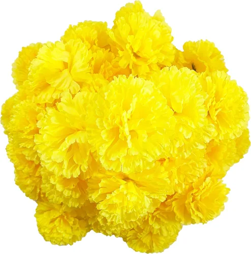 Miniatura 11 de Cabezas de flores de caléndula a granel, 50 unidades, flores artificiales de caléndula de seda para decoración del hogar, Diwali, corona