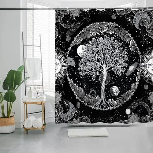 Miniatura 8 de HMS Happy Memories Cortina de Ducha con Estampado Floral Bohemio de Planta Boho, Tela de Poliéster para Decoración de Baño 72 x 72 Pulgadas