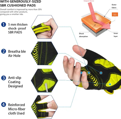 Miniatura 2 de MOREOK Guantes de ciclismo para hombres y mujeres almohadilla de gel transpirable antideslizante de 0.197in Guantes de ciclismo de medio dedo