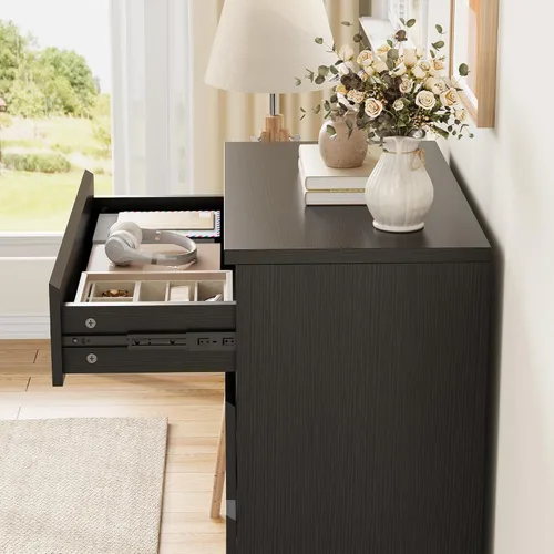 Miniatura 4 de Jocoevol Cómoda Moderna Negra de 6 Cajones - Cómoda Simple para Dormitorio, Closet, Sala de Estar, Pasillo, Entrada, Cómoda Doble de Almacenamiento