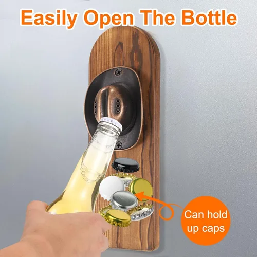 Miniatura 4 de uxcell Abrebotellas de madera montado en la pared, sombrero de vaquero vintage, abridor de tapa de cerveza con regalos únicos magnéticos