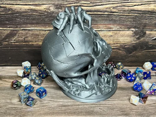 Miniatura 3 de MunnyGrubbers - Torre de dados de calavera de 6.5 pulgadas - (7 dados al azar D20 juego incluido) - Plástico sin olor a pintura - Juego de rol