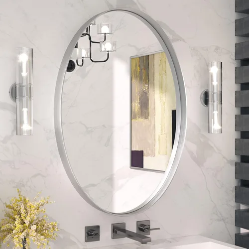 Miniatura 56 de TETOTE Espejo de marco dorado cepillado de 16 x 24 pulgadas, espejo de tocador de baño de latón dorado para pared, espejo enmarcado rectangular