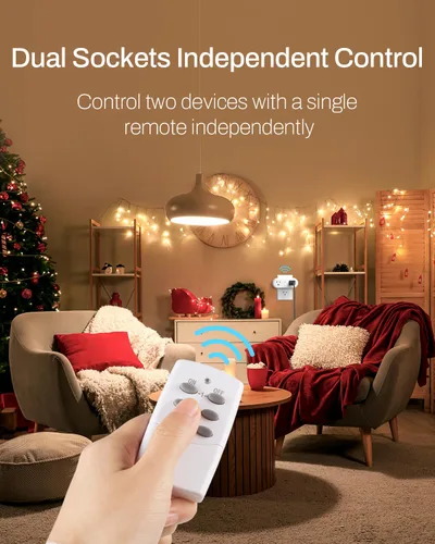 Miniatura 7 de HBN - Enchufe con control remoto inalámbrico con 2 controles de interruptor individuales, enchufes de diseño compacto hasta 100 pies de alcance