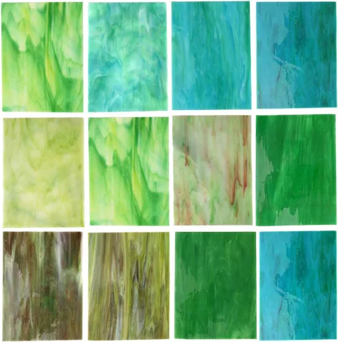 Lanyani Paquete de 10 hojas variadas de vitrales, azulejos grandes de mosaico de vidrio catedral de 4 x 6 pulgadas para manualidades, mezcla verde