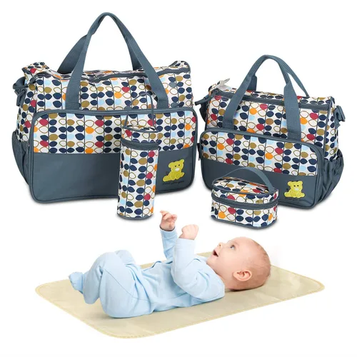 Moclever Juego de 5 Piezas de Bolsa de Pañales Tipo Tote para Artículos Esenciales del Bebé – Bolsas Grandes para Bebé para Mamá, Bolsas de Gris