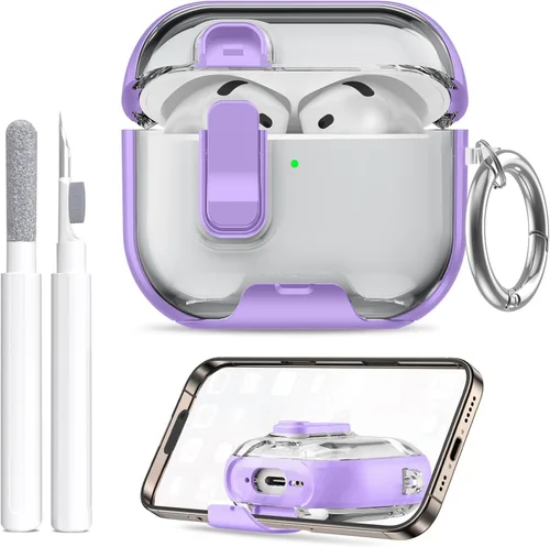 Miniatura 9 de Compatible Airpods 4 Case (2025) with Phone Stand & Cleaner Kit,Print Soft Silicone Lock Clip Apple AirPods 4th Generation Case, Airpod 4 Cover with