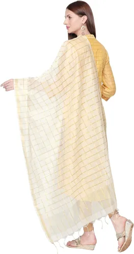Miniatura 7 de DUPATTA BAZAAR Dupatta de seda mezclada a cuadros para mujer.