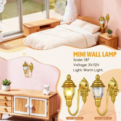 Miniatura 4 de DOITOOOL - 4 luces de pared para casa de muñecas, mini luces vintage para casa de muñecas, apliques de pared a escala 1:87, modelos para bricolaje