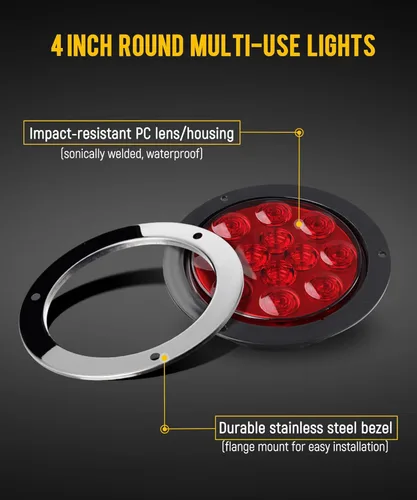 Miniatura 3 de Partsam 4 faros rojos + 2 faros blancos de 4 pulgadas, LED, redondos, luz de freno, giro, reversa, faros antiniebla, incluye soporte de brida, 12