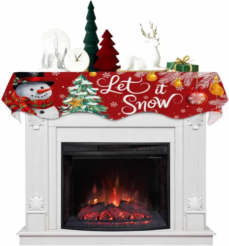 Miniatura 9 de Bufanda de Navidad gris para chimenea, muñeco de nieve gris para chimenea, decoración de mantel de Navidad con copo de nieve de invierno, cubierta
