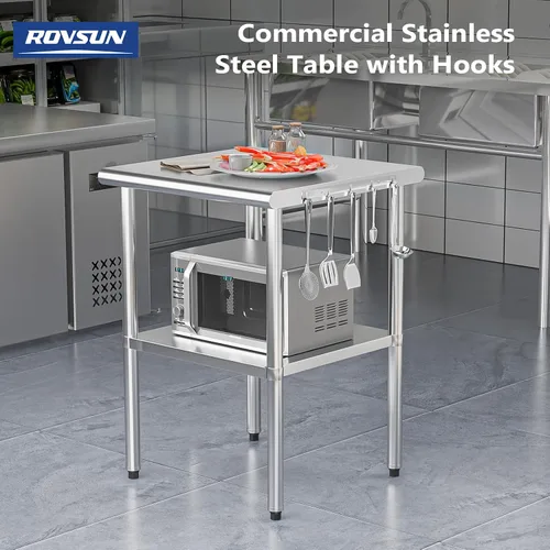 Miniatura 3 de ROVSUN Mesa de acero inoxidable de 24 x 24 pulgadas para preparación y trabajo, mesas de trabajo comerciales y estaciones de trabajo, mesa de metal