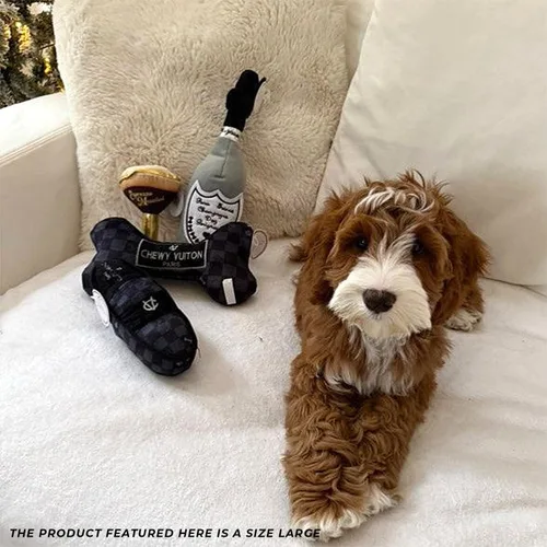Miniatura 7 de Haute Diggity Dog Black Checker Chewy Vuiton Bone, Juguetes de Peluche de Diseñador para Perros con Chirriador Interactivo, Estimulante Hueso